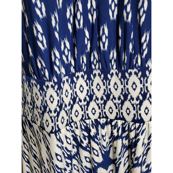 London Style Collection Size 12P Blue White Abstract Print Beachy Maxi Sundress - Picture 5 of 9